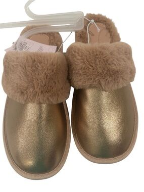 NEW Auden Women’s Metallic Gold Faux-Fur Slip-On Slippers ~ Size 9/10